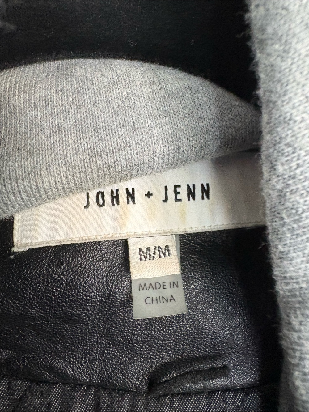 John + Jenn Black Lambskin Leather Moto Jacket w/ Gray Hood Insert Size M - Picture 3 of 9